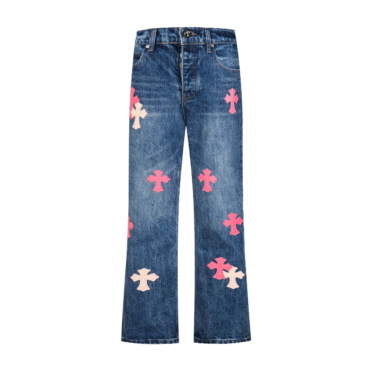 P240 Chrome Hearts 2025 New Bamboo Pink Cross Patch Leather Couple Washed Jeans This season’s hot item is sought after by countless celebrities and fashionistas. The neat details of the cutting process add color to the playful fashion! The neat and meticulous design, and the well-fitting structure is unique. The upper body not only has outstanding recognition, but also looks younger and younger. A style with the ultimate wearing meaning and performance, gorgeous color matching, and the craftsmanship of this style is also extremely extraordinary. After the finished product is washed, it is disassembled and hand-made with sheepskin cross leather and then spliced ​​together to complete. The whole piece has too many craftsmanship to describe. It is decorated with patchwork cross flowers and high-waisted washed jeans! ! Absolutely high-end luxury product, a god-level single product, a super popular product, made by top heavy industry, a magic weapon that cannot be missed. Style number: 1869# Size: 28 30 32 34 36 Color: blue
